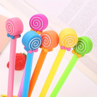 Volta às aulas 10 unidades caneta gel 0,5mm formato pirulito doce papelaria criativa para aprendizado caneta para assinatura de escritório cabeça de silicone fofa caneta à base de água
