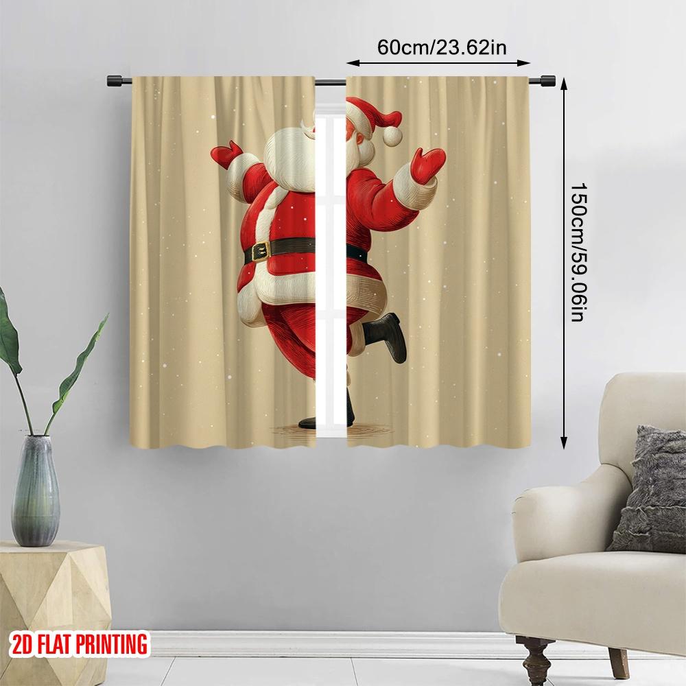 2pcs,2D Plane Printing Window Curtain Cute Santa Claus1 Versatile 100% Polyester (without Rod) Home Decor for Living Room &