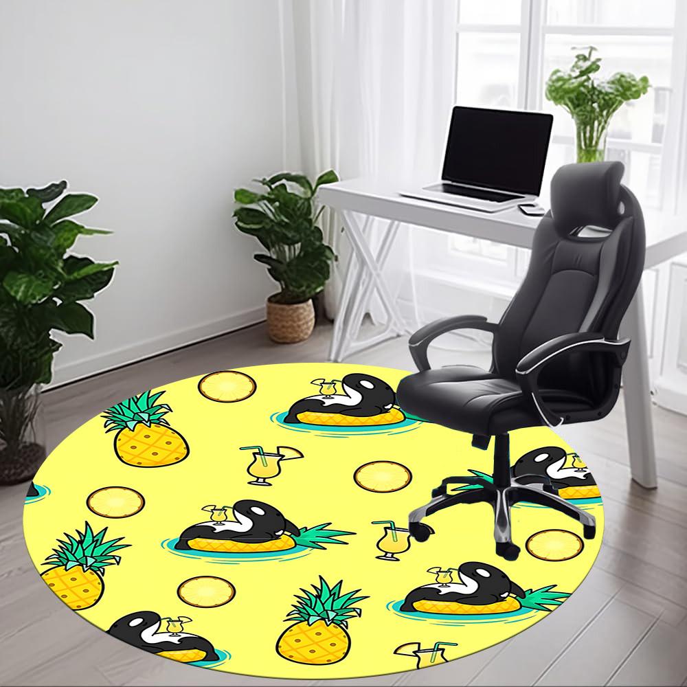 1pc Pineapple Orca Office Round Rug, Non-slip, Soft and Durable Office Rug for Interior Decoration, Perfect for Office, Beautiful Decoration yy2603240