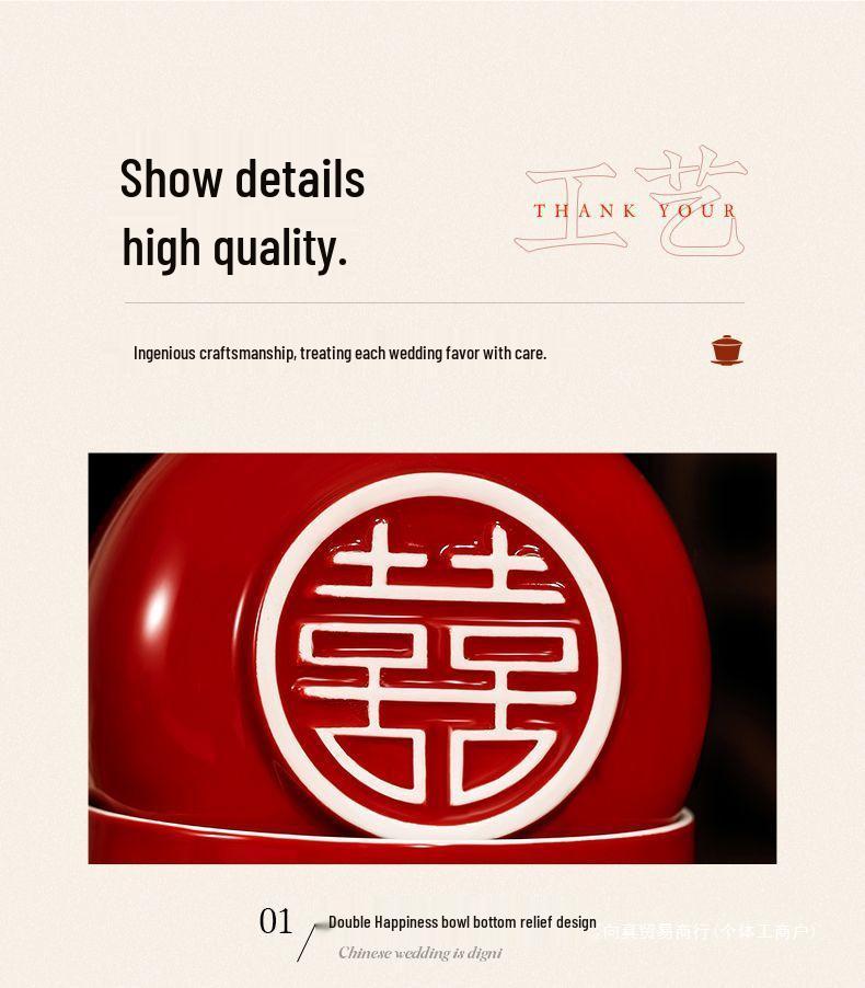 Wedding Tea & Chopstick Set: Red Bowls for Toasting & Happy Celebrations.