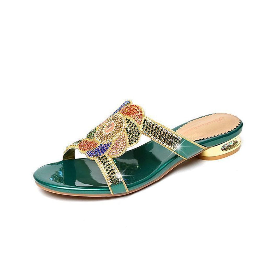 Women Fashion Sweet Purple Crystal Square Heel Sandal Shoes Lady Casual Comfort Summer Plus Size Sexy Sandals Ab620