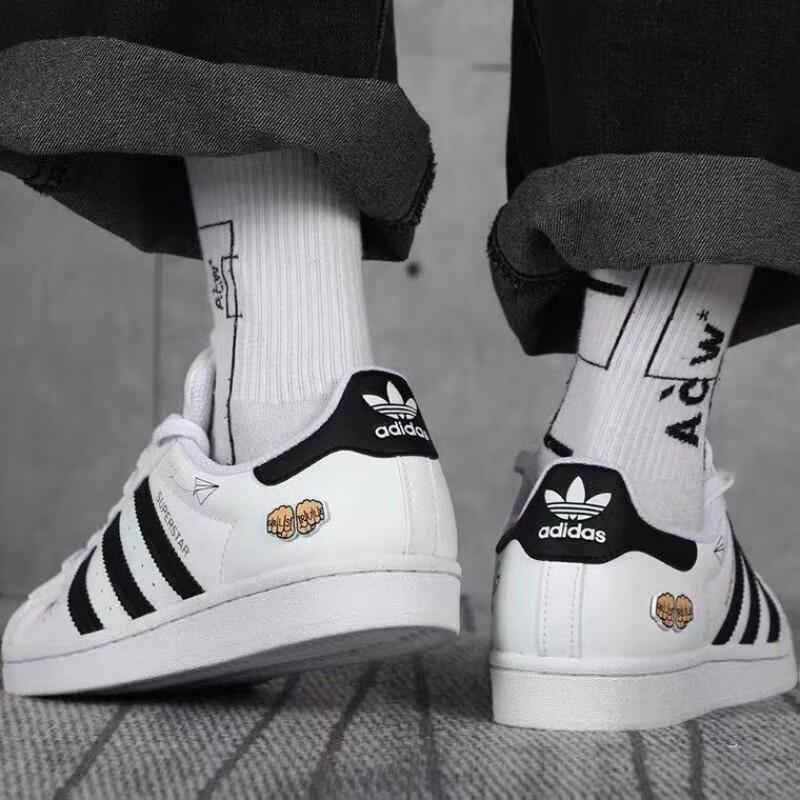 Adidas Originals SUPERSTAR J Abrasion Resistant Low top Skateboard Shoes White Black Blue Unisex Sneakers FX5202