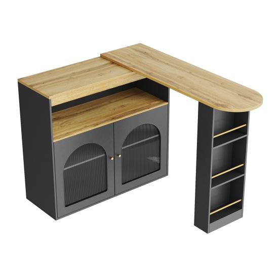 Standing Dining Table Spacious Desktop Coffee with 2 Doors Open Shelves Large Home Extendable Bare Capacity Strong Load-bearing Furniture Modern