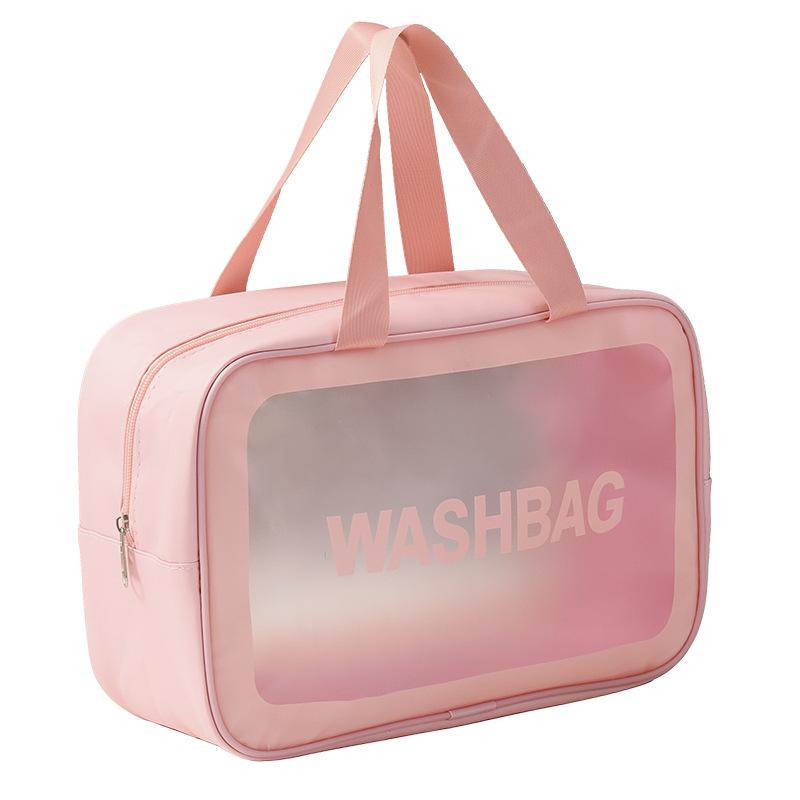 Handheld Large Capacity Travel Transparent Toiletry Bag Pu Waterproof Frosted Makeup Cosmetics Storage