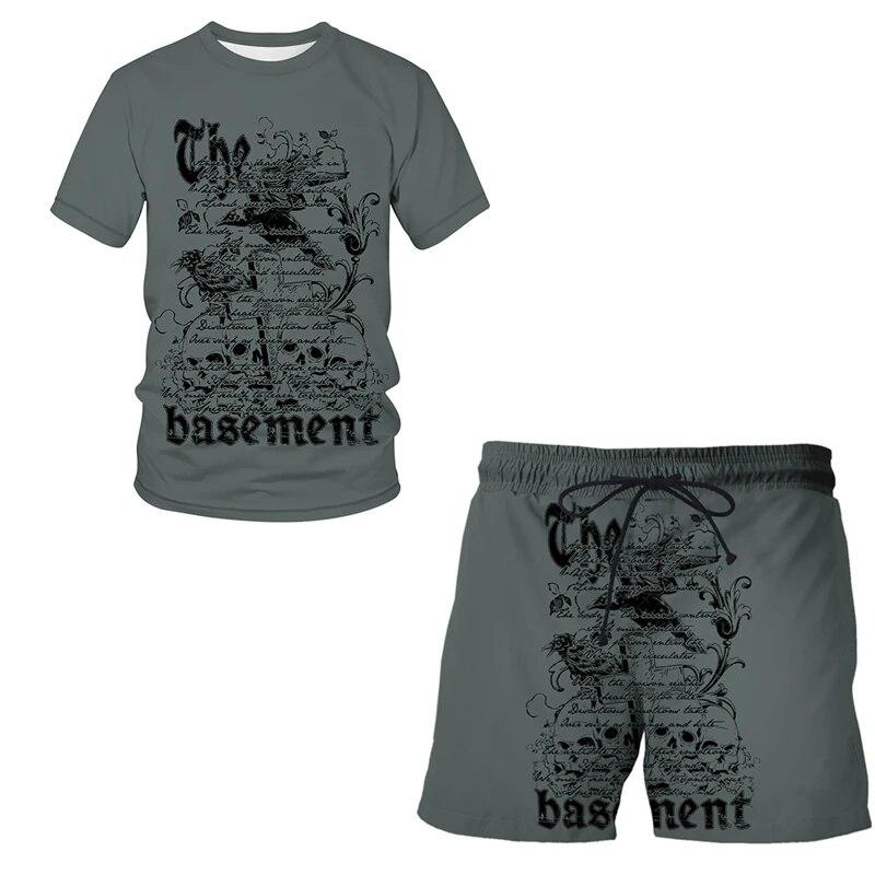 Adult European and American Series 3D Print Beach Short Clothing Summer Men Women Suit Boys T-shirt Shorts Set 2pcs Casual Tops