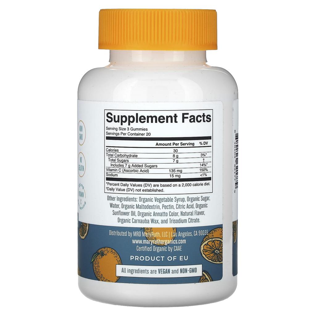MaryRuth's, Organic Vitamin C Gummies, Orange, 135 Mg, 60 Gummies (45 Mg Per Gummy)