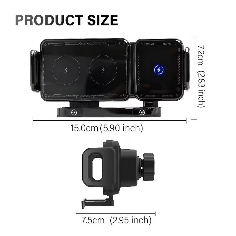 

15W Wireless Charging Car Mount for Foldable Screen - Universal Air Vent Phone Holder чёрный