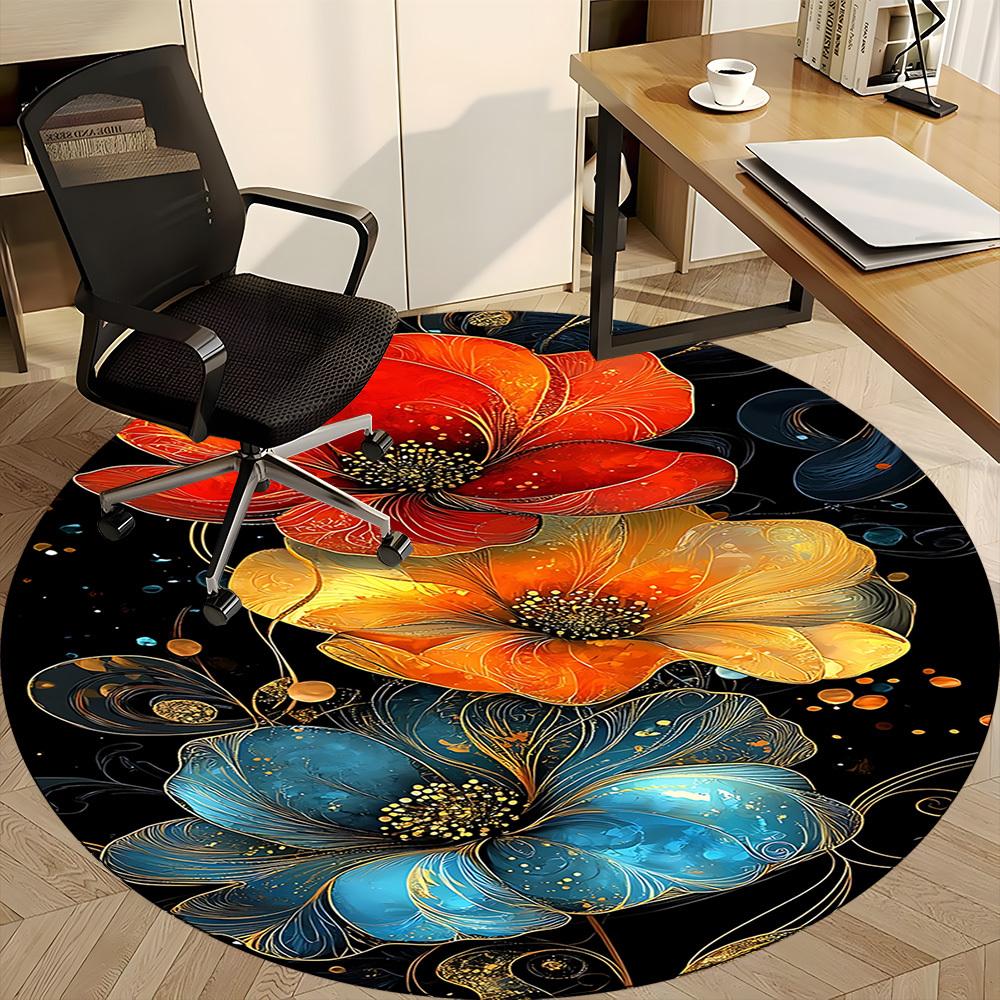 1pc Floral Fantasy Office Round Area Rug, Indoor Mat Suitable ForOffice, Under Office Chairs Bedroom Living Room Home Decor, Room Deco  D088