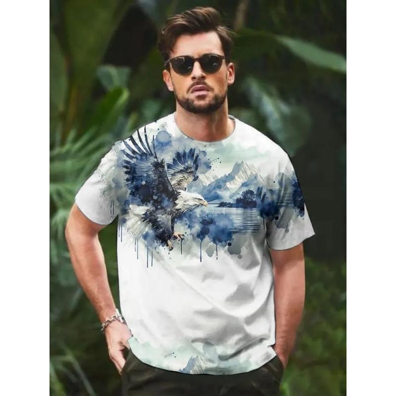 Summer Round Neck 3D Animal Print Top Fashionable Casual Short Sleeved Men's T-shirts