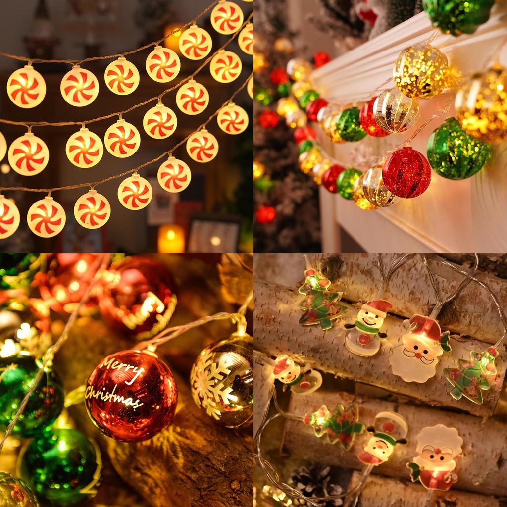 Colorful Led String Lights For Christmas Featuring Santa Snowman And Reindeer Designs