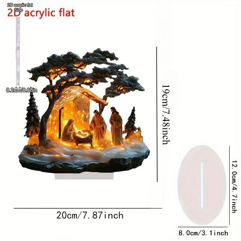 2D Flat, Nativity Scene Acrylic Desktop Decoratio, with Base, Suitable for wall decoration, porch, room, villa, accents Home, Hallway, or Workplace -