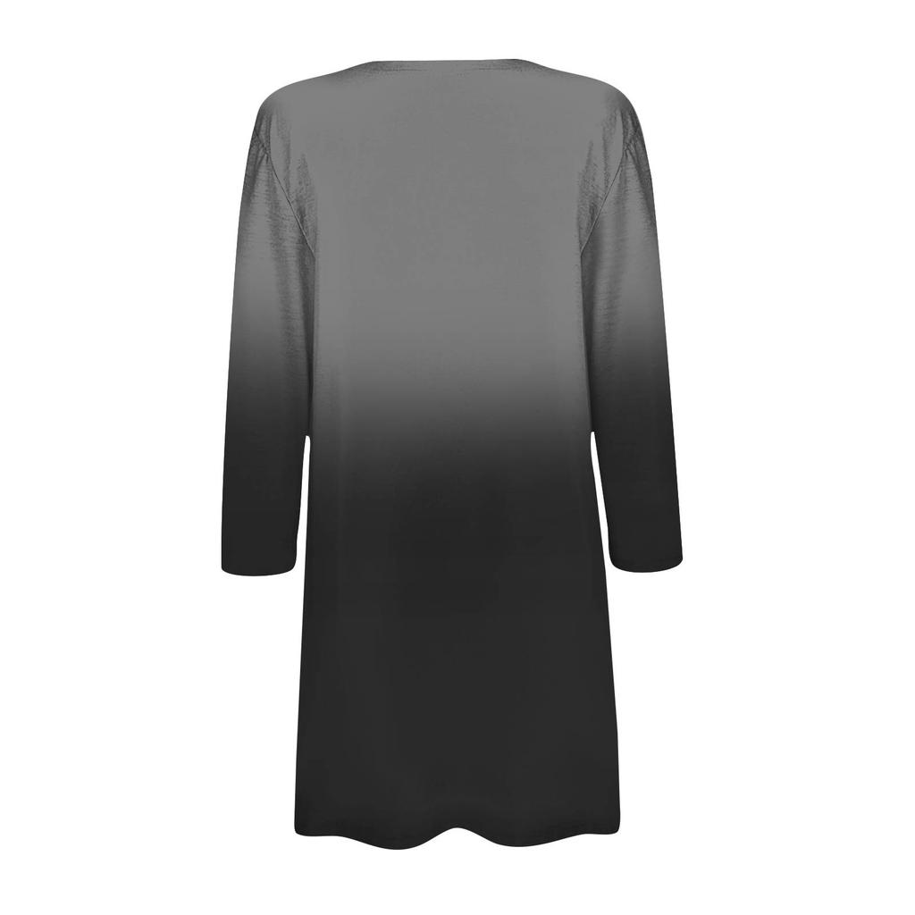 Women's Fashion Loose Casual Pocket Printed Cardigan Seven Sleeve Jacket Top