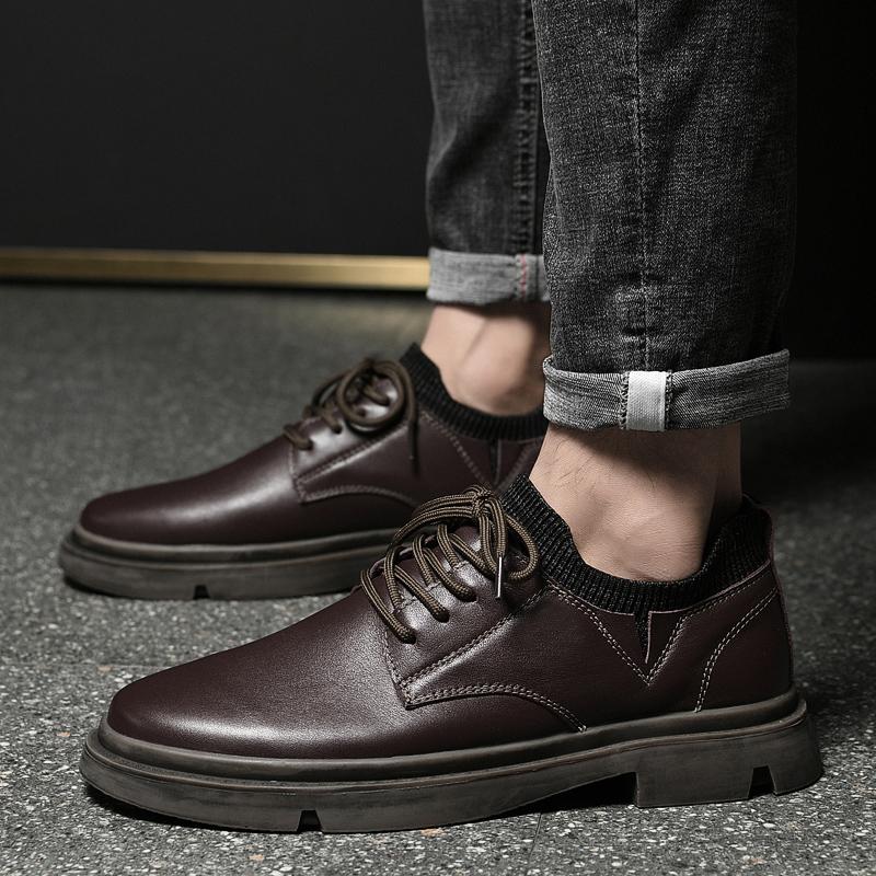 Fashion High Quality Brand Men's Genuine Leather Casual Shoes Thick Soled Oxford Shoes Wear-resistant Soles Men's Outdoor Hiking Shoes
