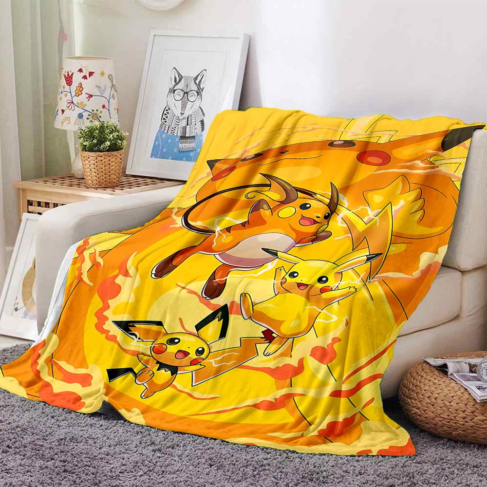 Pikachu Friends Adventure Flannel Blanket Super Soft Warm Cozy Blanket For Sofa Bed Office Travel Allseason Home Decor Gift
