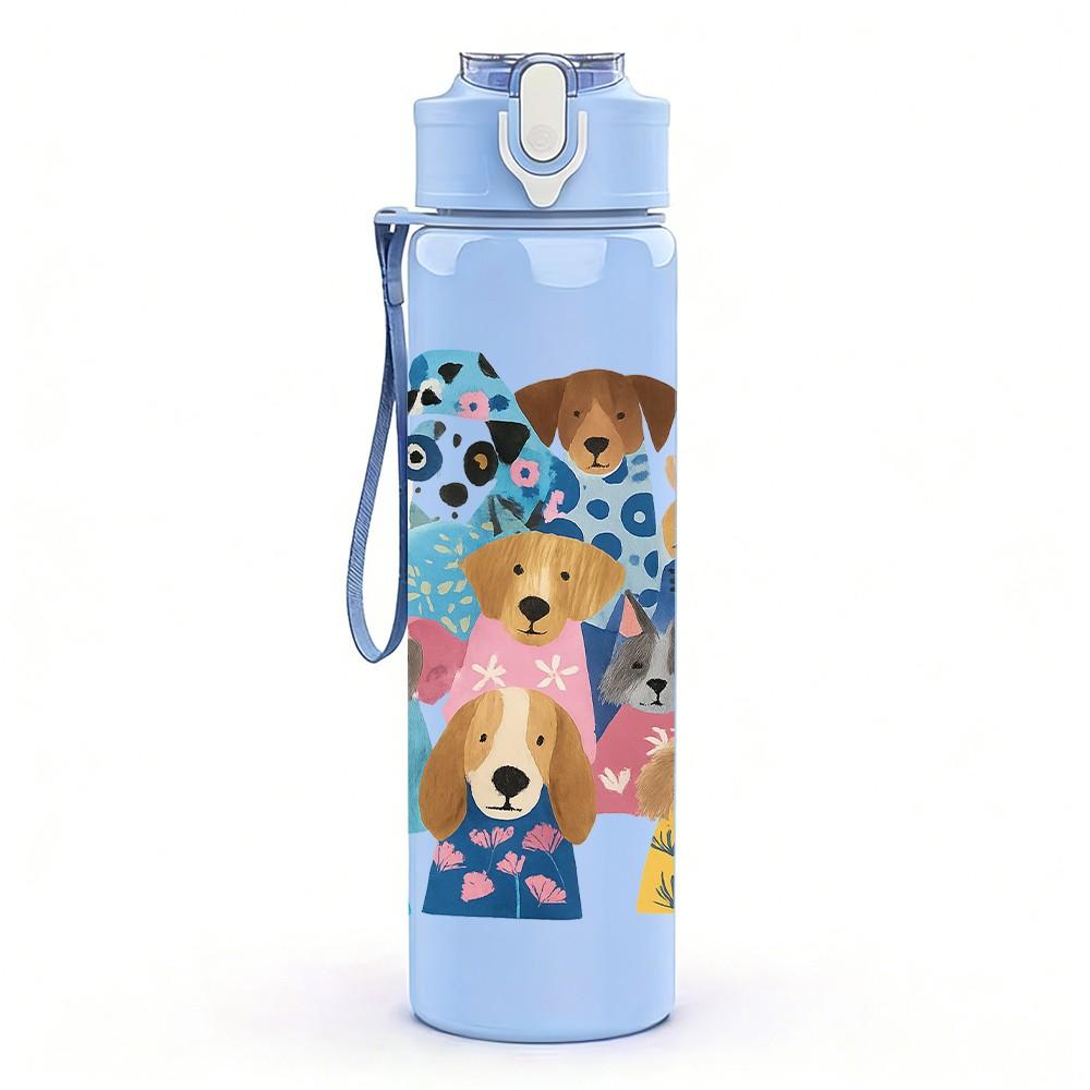 1 Stück gemischte Haustier-Tier-Collage-Gitter 750ml Farbe Kunststoff Sport-Wasserflasche Auslaufsicher Klappdeckel mit Strohhalm Für Sport Büro Zuhause
