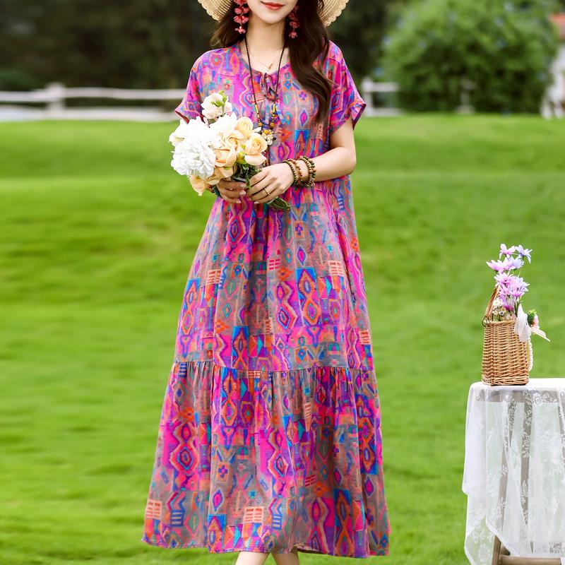 Women's Plus Size Floral Print Short Sleeve Maxi Dress, Loose Casual Summer Sundress (XL-5XL)