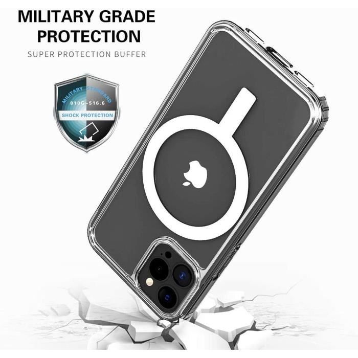 Coque iPhone 13 Pro - Transparent - Cercle Magnétique - 2 Verres Trempés - Protection Ecran - Anti-Jaunissement