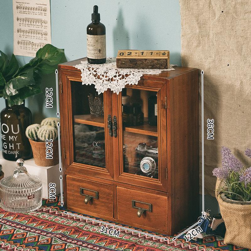 Mini meuble de rangement vintage rustique en pin avec tiroirs, armoire antique d'apothicaire pour épices pour l'organisation et le rangement de la cuisine, de la salle de bain, du bureau