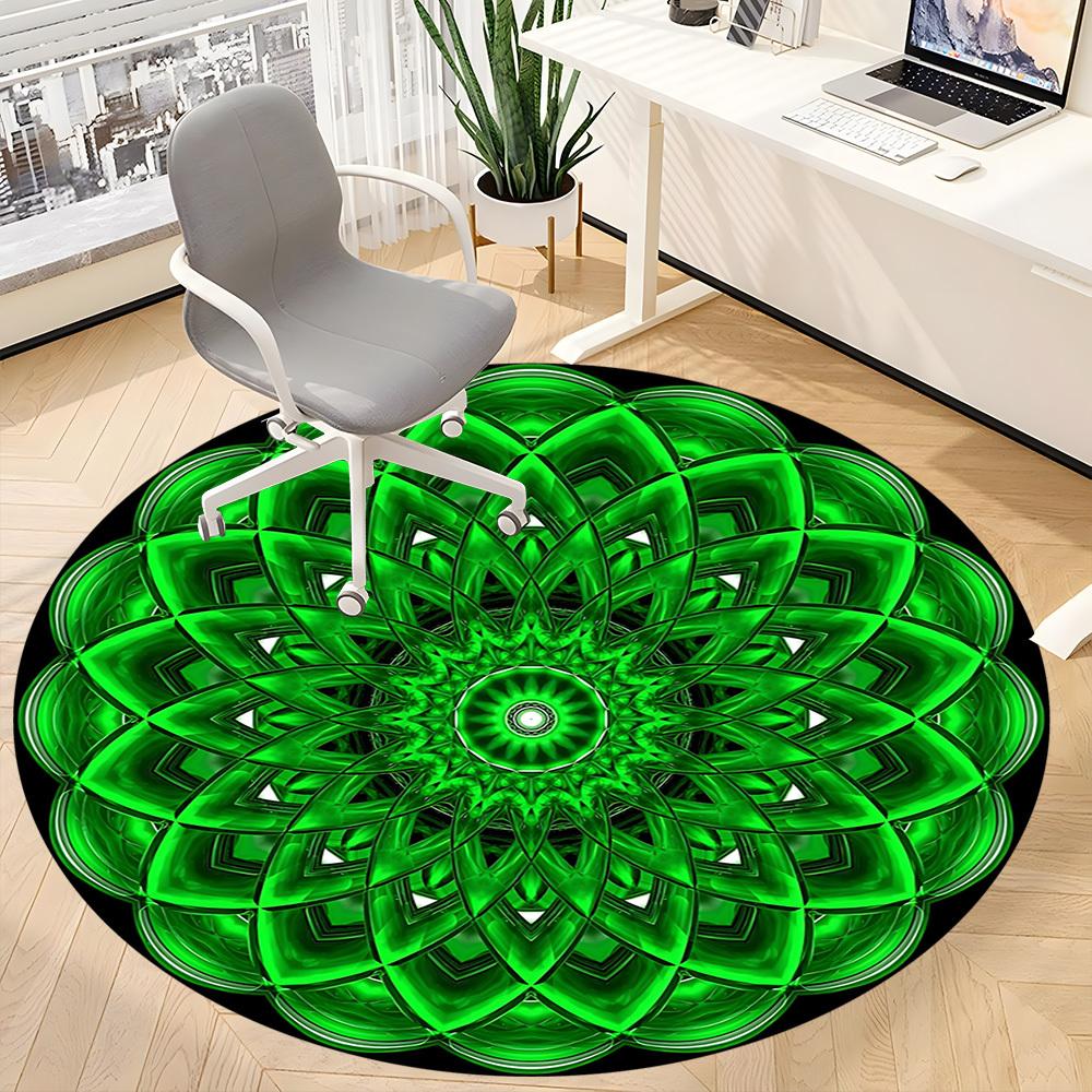1pc Green Mandala Pattern Chair Carpet for Office Non-Slip, Machine Washable Rug for Office - Holiday DecorMachine Made yy251029110