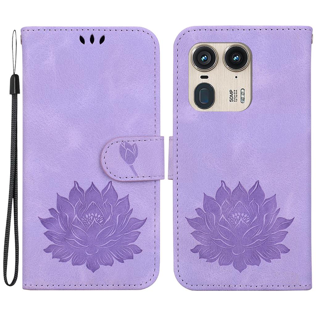 For Motorola Edge 50 Ultra 5G/Moto X50 Ultra 5G Wallet Phone Stand Case Imprinted Lotus Pattern PU Leather Phone Cover