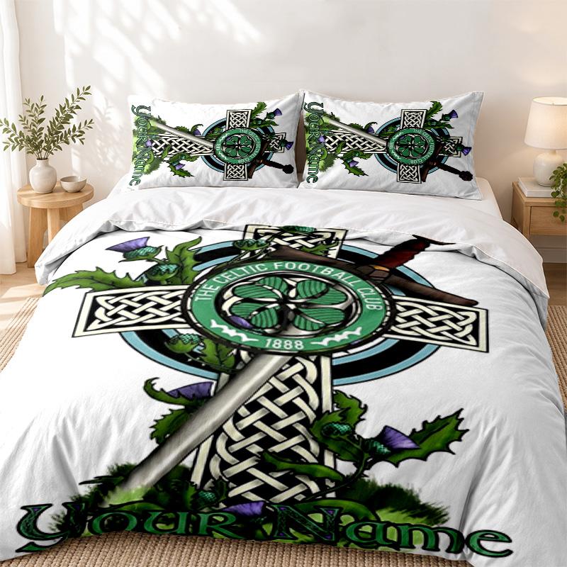 Celtic Football Club Custom Name 3pc set Perfect for bedroom use Comfortable bedding set includes a duvet cover and two pillowcases Ideal birthday or 