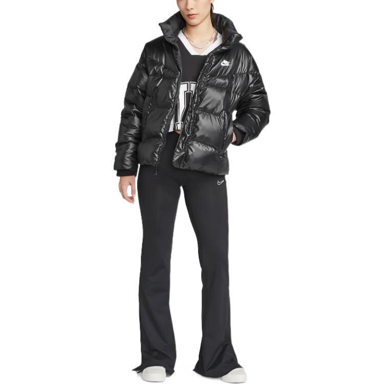 Nike Down Jackets Women's Black Stand Collar Moderate Puffer Jacket DV0555-010
