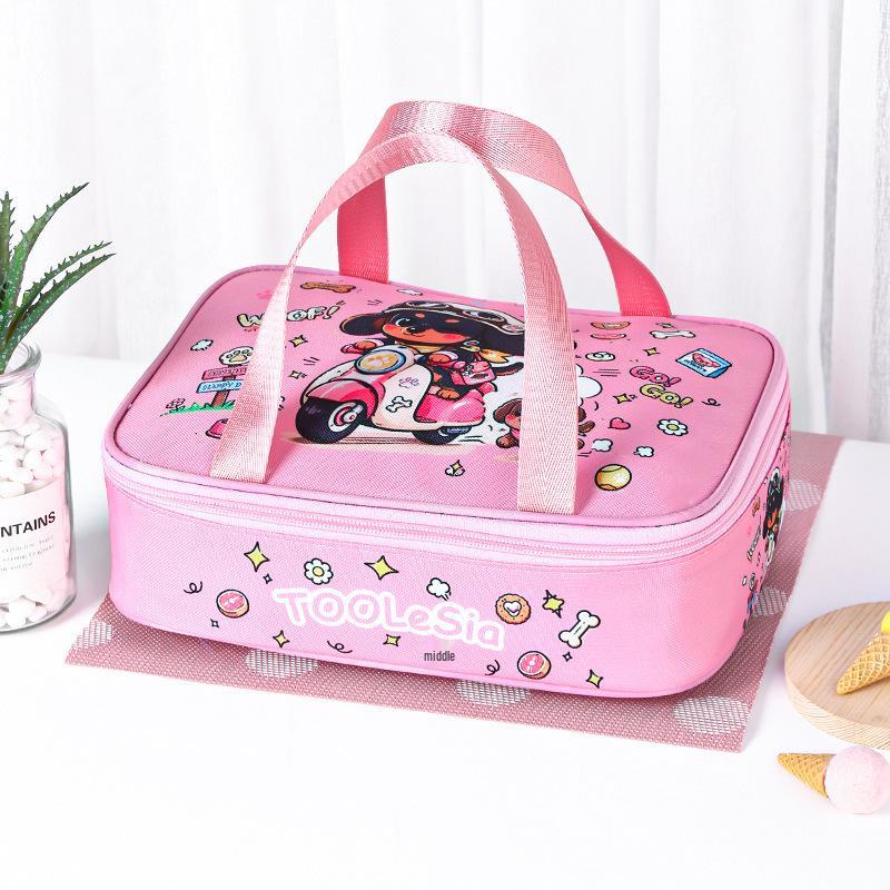 Insulated Cartoon Bento Lunch Bag for Kids - Waterproof, Large, and Portable