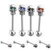1pc CZ Gem Punk Skull Tongue Ring Barbell Piercing Body Jewelry 316L Stainless Steel Jewelries