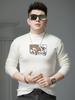 European Style Half-Turtleneck Sweater for Men, Autumn Trendy Printed Rhinestone Knitwear, Men's Warm Base Layer Shirt