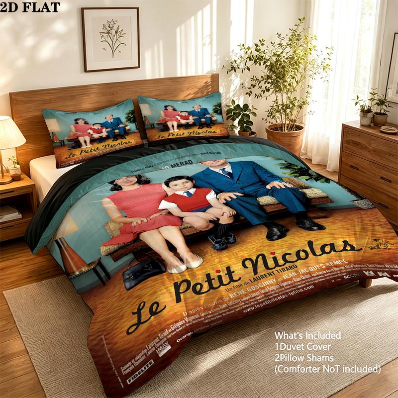 Le Petit Nicolas Pattern Bedding uilt Set uilt Cover Pillowcase Home Decoration Birthday Gift (1 * duvet cover + 2 * pillowcase without core)