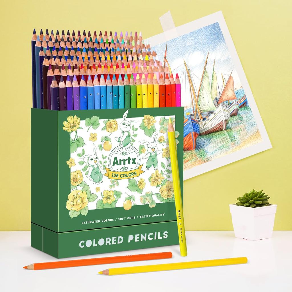 Arrtx Professional Colored Pencil 126 Colored Pencils for and Vibrant Colors for and Beginners Display Box Set, Soft-Core Drawing, Blending, Shading,
