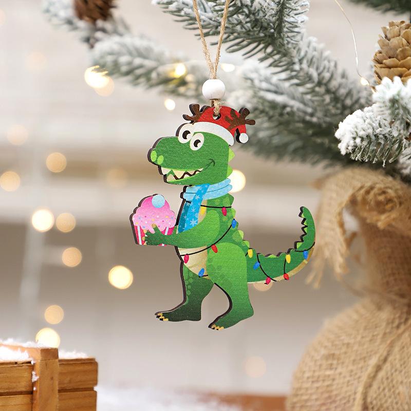 Christmas Decorations: Christmas Dinosaur Wooden Pendant, Christmas Tree Accessories