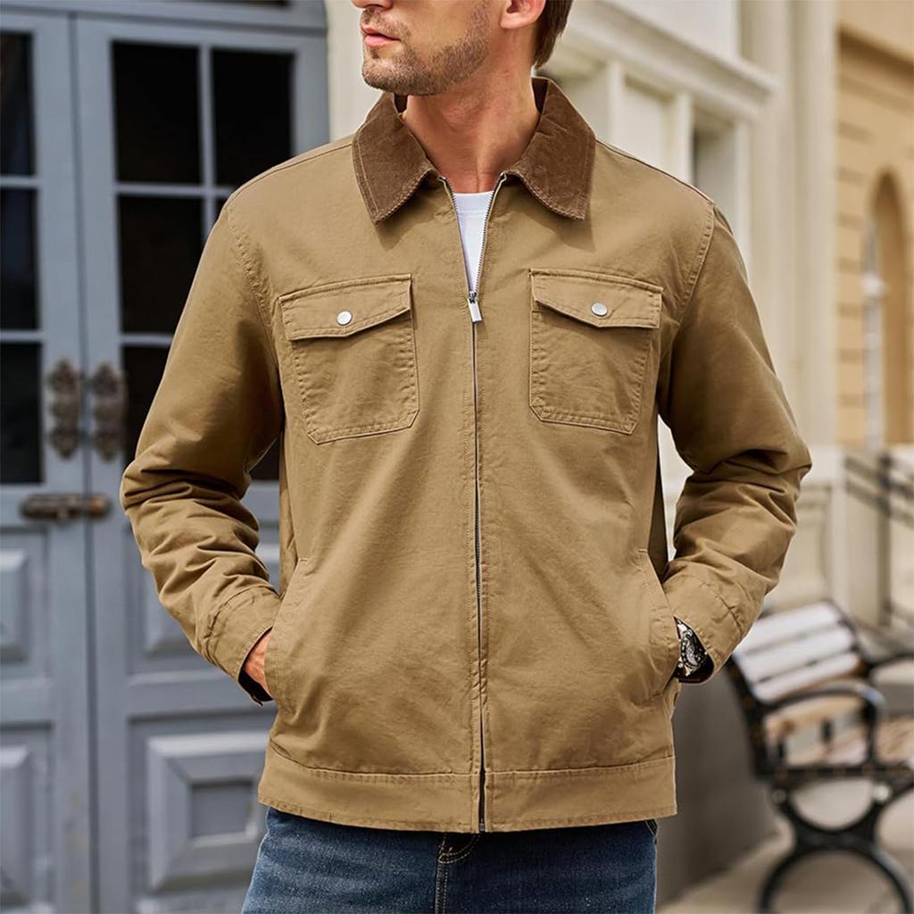 Men'S Zipper Jacket, Casual Retro Long Sleeved Cardigan Jacket