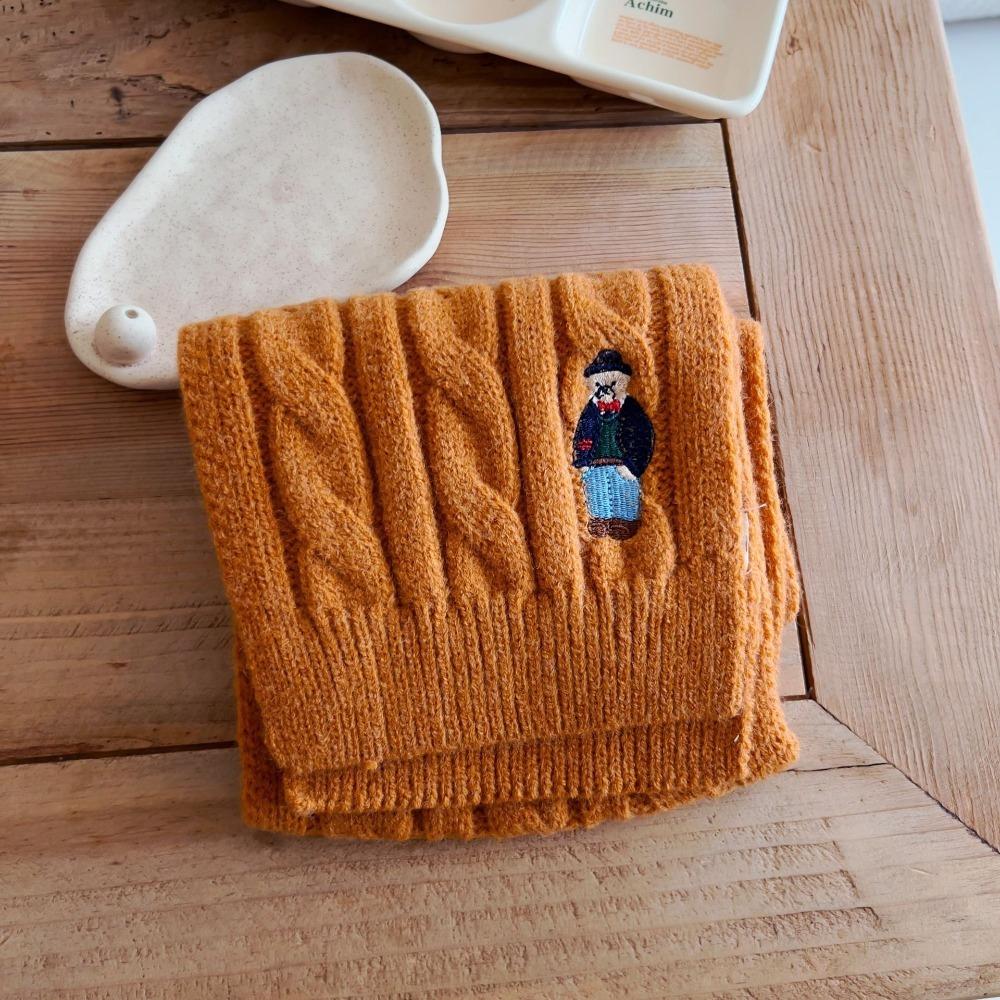 Bear Embroidery Children's Knitted Scarf Thicken Infant Neckwarmers Children's Winter Scarf Kids