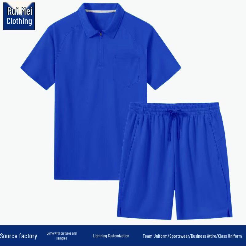 

Мужской быстросохнущий беговой костюм: Дышащий комплект с коротким рукавом и брюками длиной пять восьмых Large королевский синий