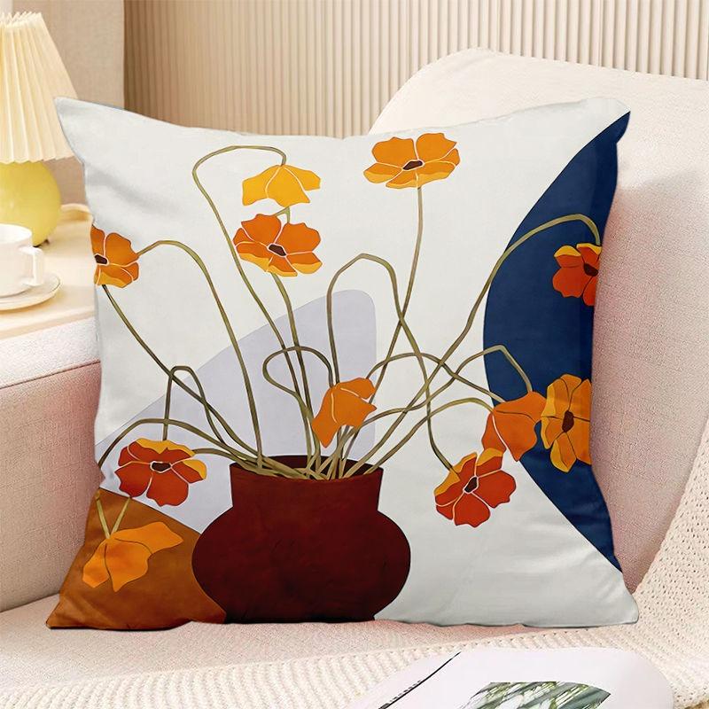 Bedroom Living Room Square Cushion Pillowcase Orange Simple Print Decorative Pillowcase