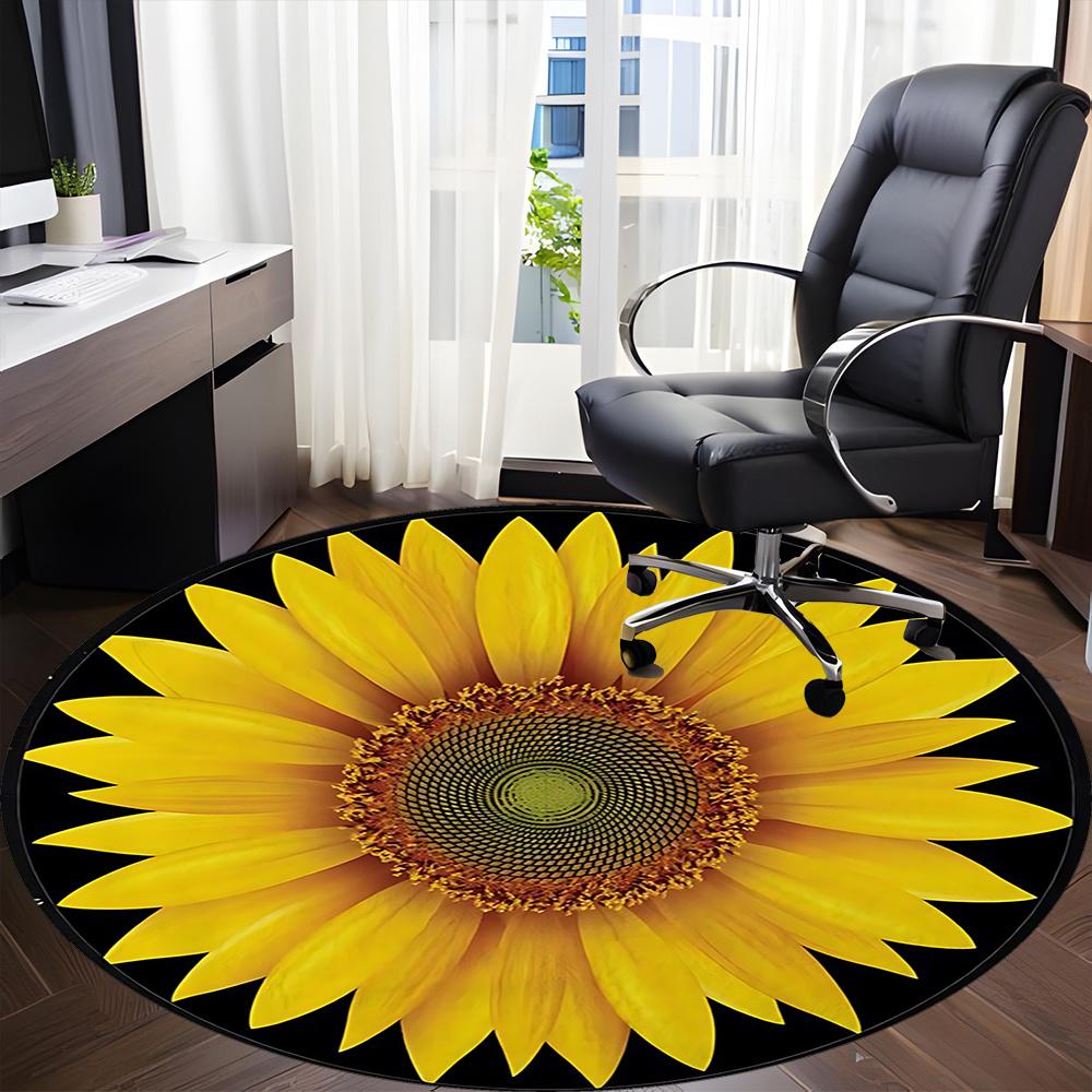 1pc Sunflower Bloom Office Round Area Rug, Indoor Mat Suitable ForOffice, Under Office Chairs Bedroom Living Room Home Decor, Room Decot085