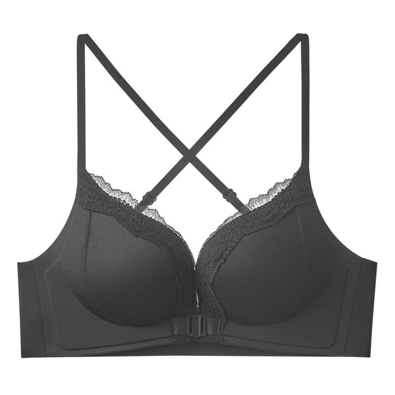Invisible seamless front buckle underwear women's small breasts gather to prevent sagging, close sub-breasts, sexy beauty back, leopard print lace bra