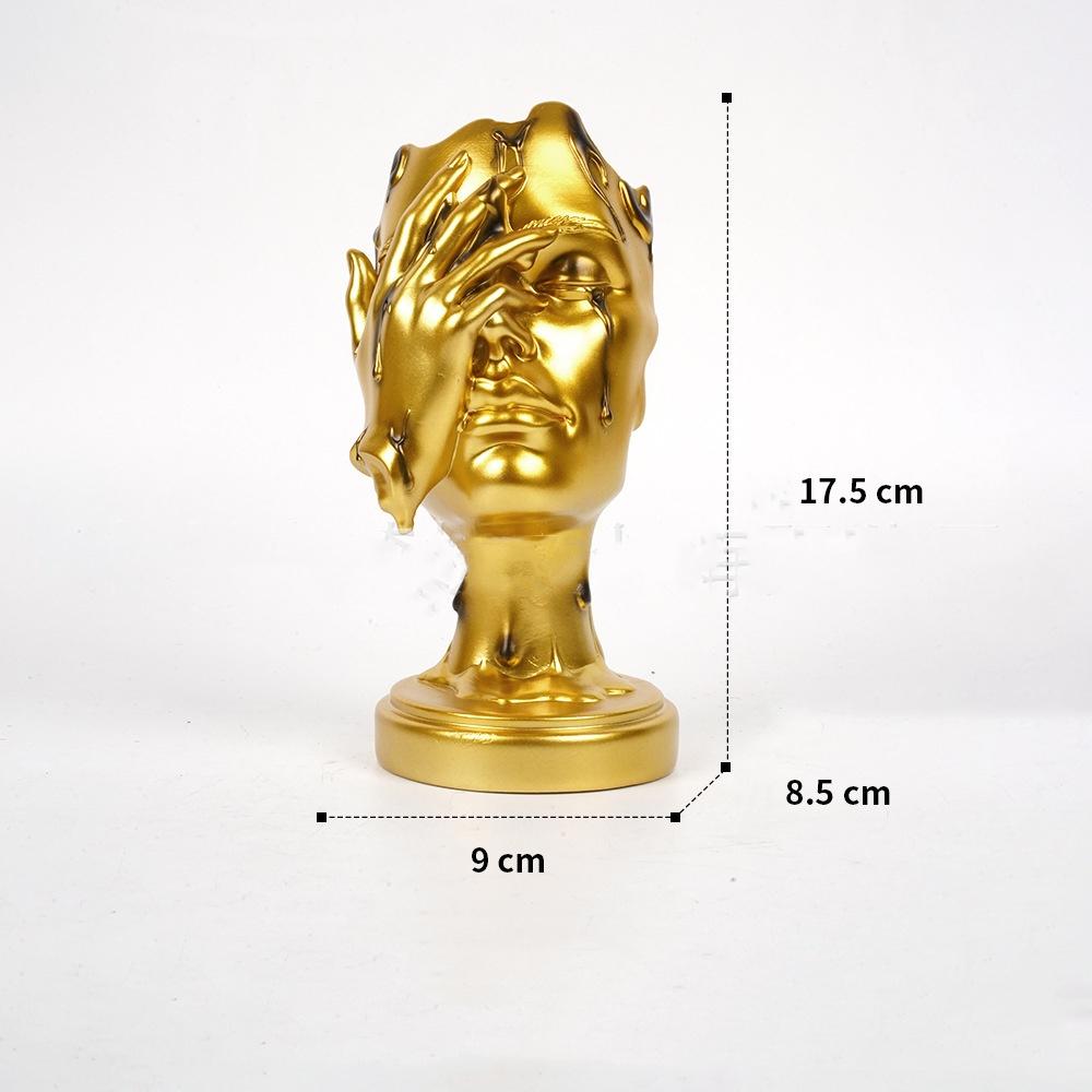 Artizanat din Rășină Statuie la Dimensiune Naturală Mască Facială Abstractă Tăcere Figurine Decorative Aurii Accesorii pentru Decorarea Casei