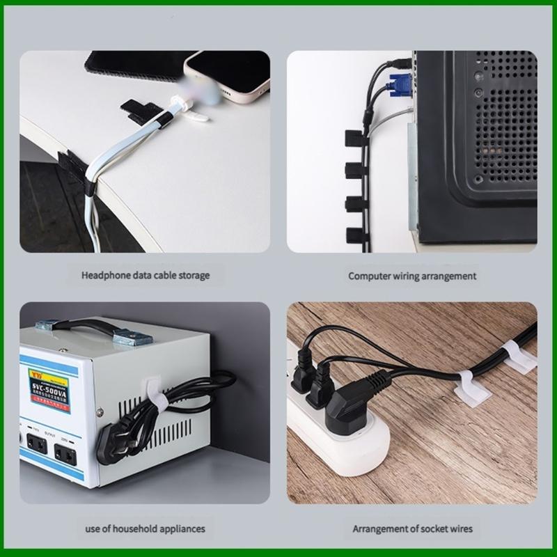 100Pcs Power Cord Storage Cable Manager Adhesive Cord Clip Cable Management Protector for Desktop Managements