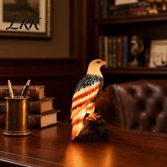 Bird Statue With Light American Flag Eagle-Shaped Lamp, 250th Anniversary Patriotic Desk Realistic Tabletop Eagle Decor Night Light, Artistic