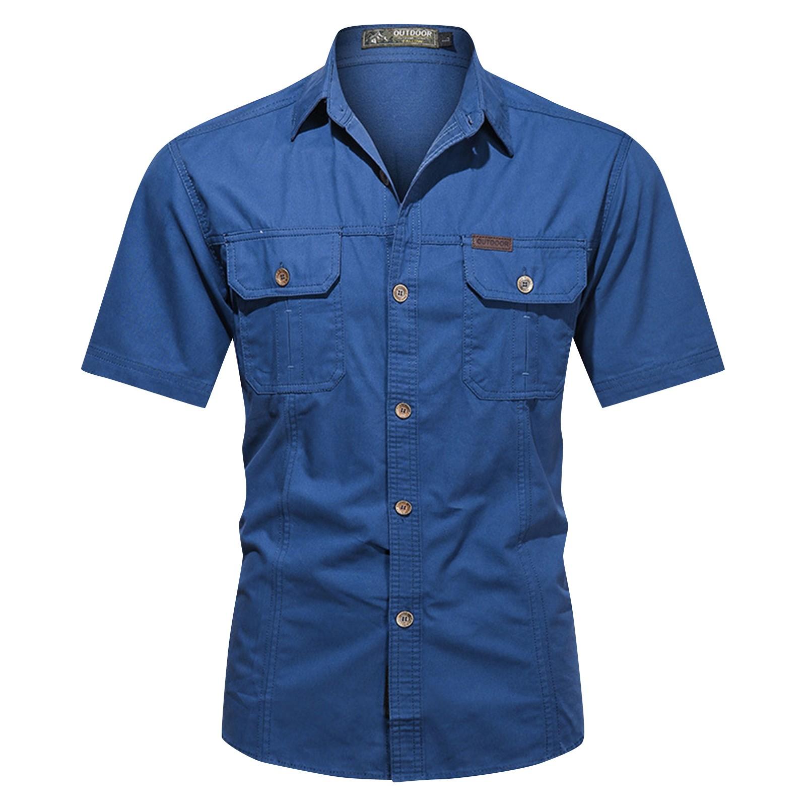 

Летняя рабочая одежда, хлопковая рубашка с короткими рукавами, мужская рабочая одежда, свободная мужская рубашка на открытом воздухе XXL синий