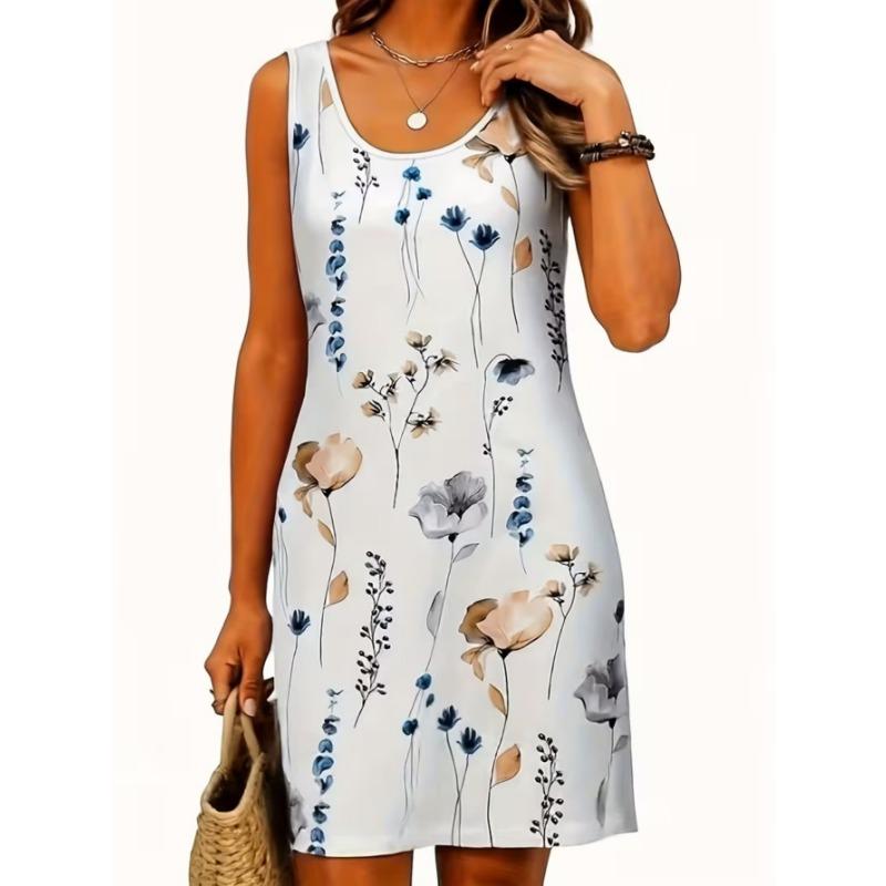 Women's fashionable printed casual sleeveless dress, machine washable, comfortable and versatile