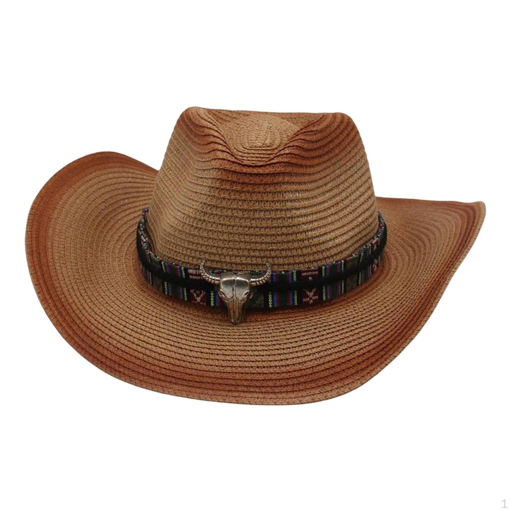 Fashionable Western Cowboy Hat Wide Brim Costume Paper Sun Protection Cowgirl for Men's