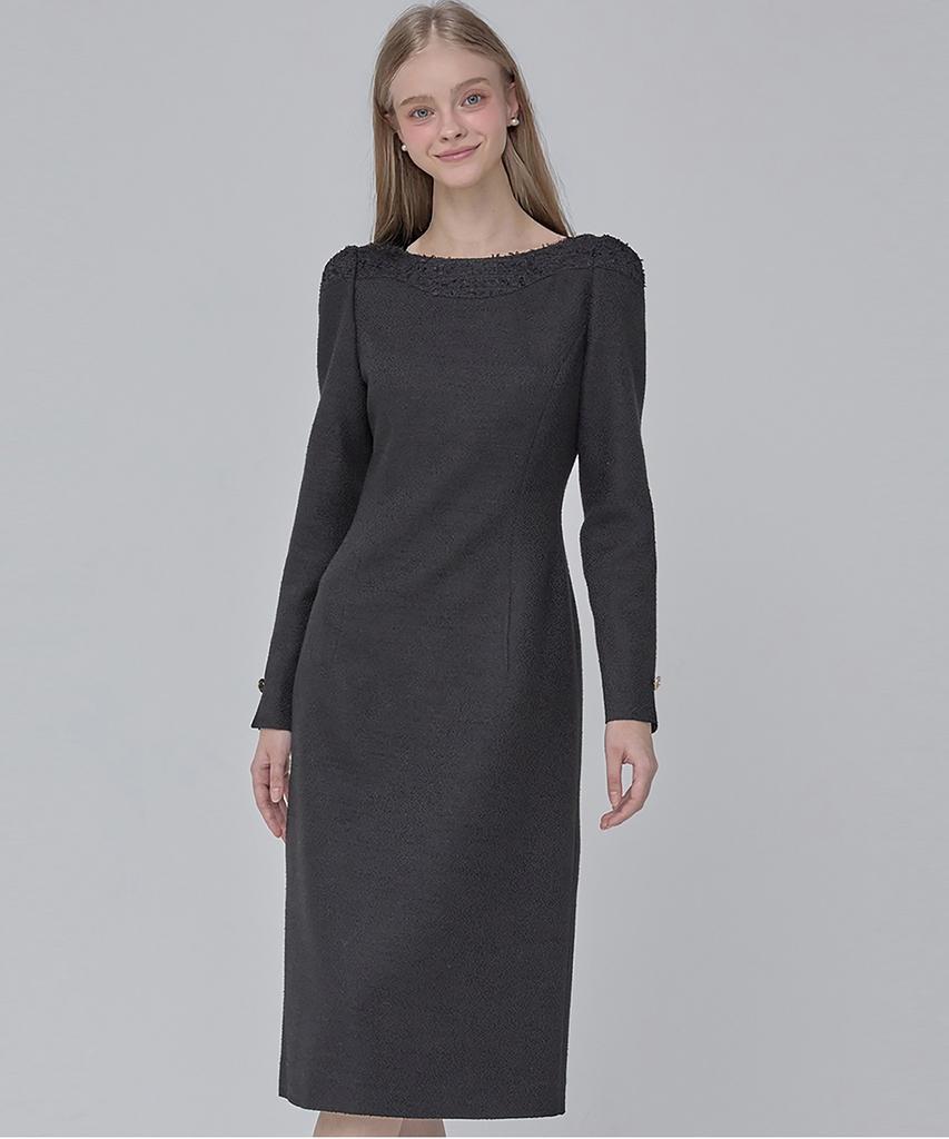 Julie And Kara 24 Fw Collar 105 Dear Holly Tweed Dress Black