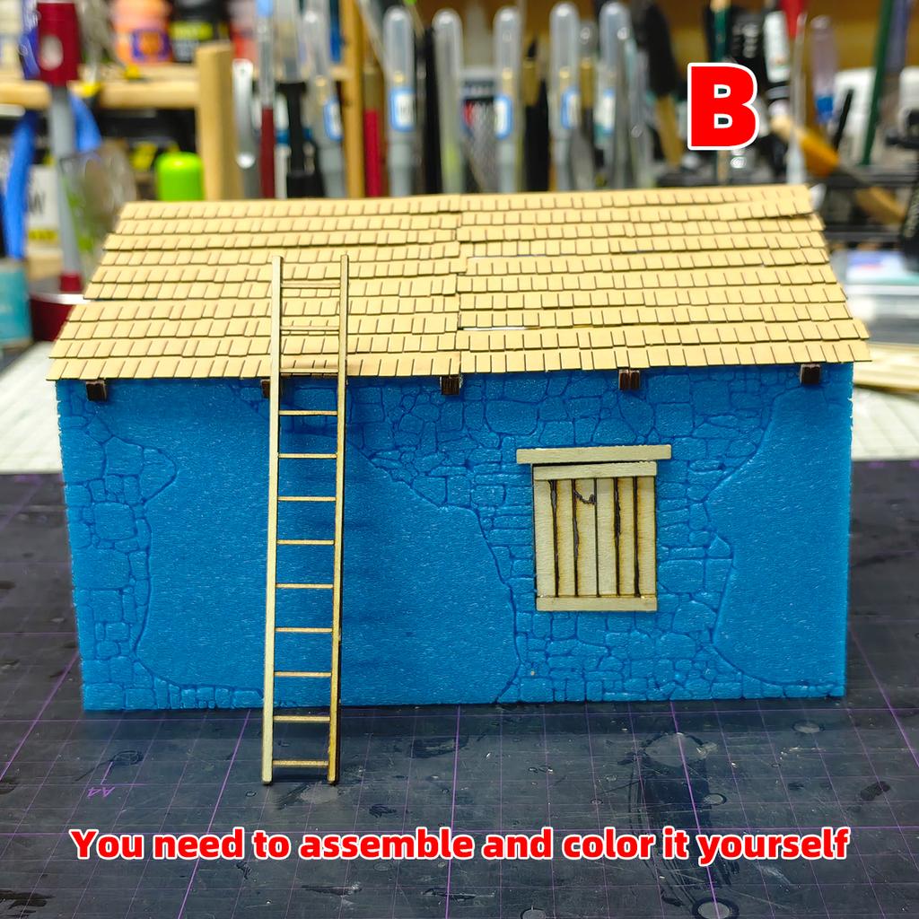 Bausatz Architektonisches Modell Sandtisch Ländliches Gebiet Wohnhaus Bungalow Landdorf Diorama Maßstabsmodellbausatz 1/35 1/32