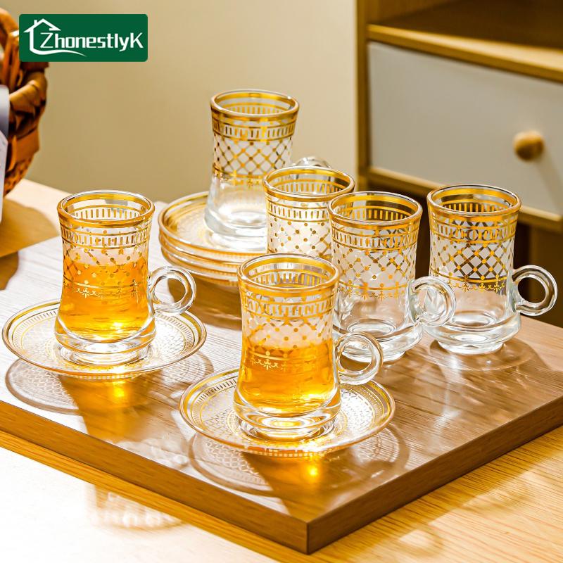 Set de 6 Mini Tasses à Café Transparentes Style Européen Tasse Luxe Léger Tasse à Thé de l'Après-midi Service à Boire pour la Maison
