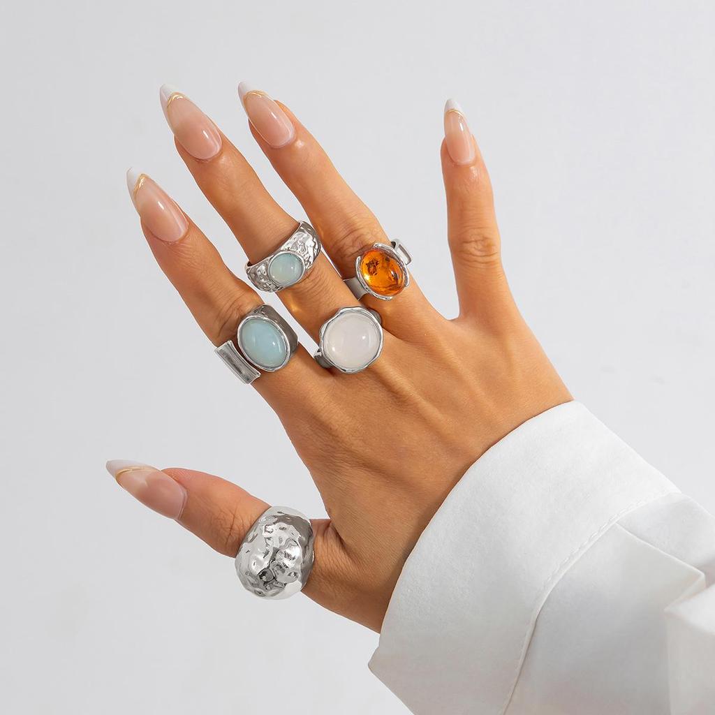 European & American Fashion Inlaid Acrylic Irregular Alloy Ring