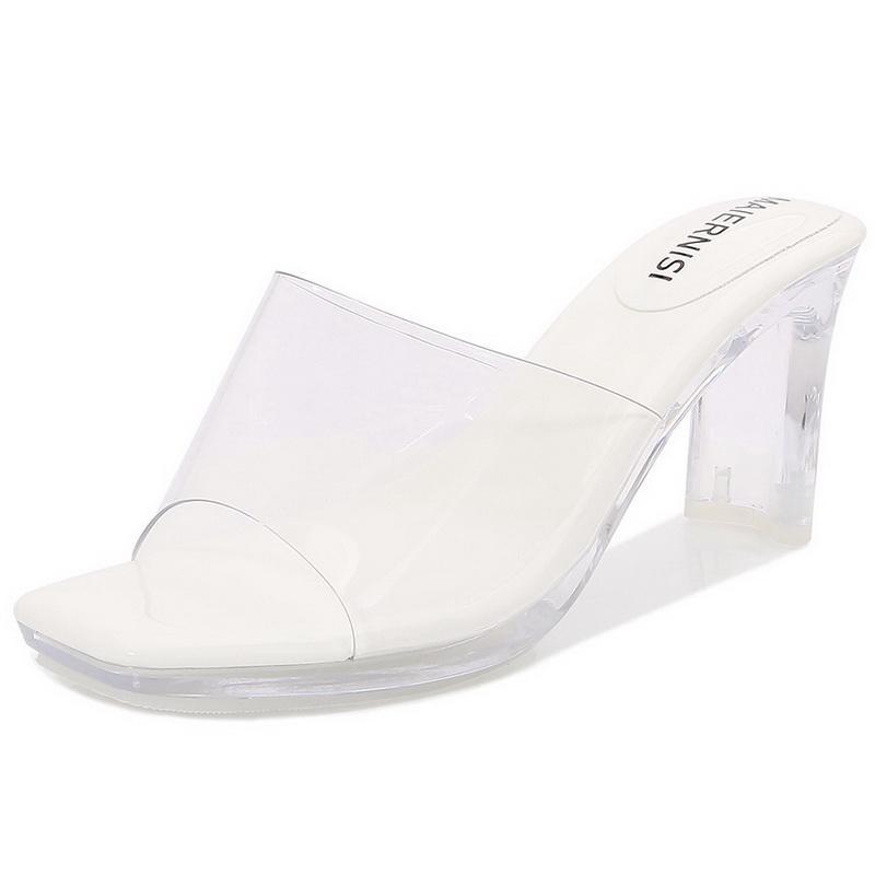 Women Summer High Heel Sandals Transparent Crystal Heel Slide Sandals for Office Nightclub Evening Party Banquet Wedding Catwalk