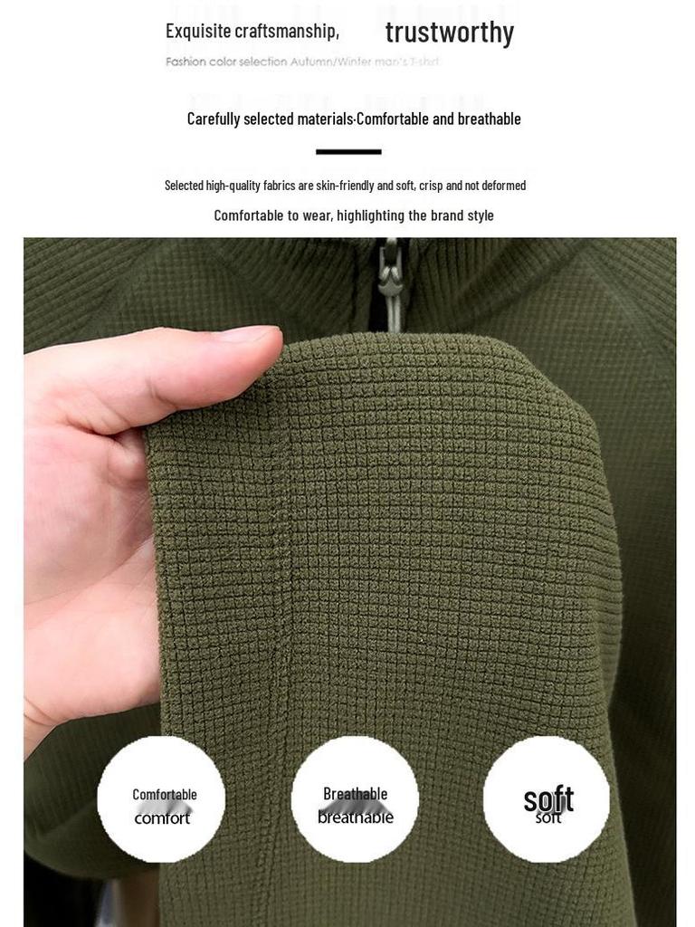 Woodpecker Men's Thick Velvet Fleece Hoodie with Half-Zip and Stand Collar for Autumn/Winter 2025